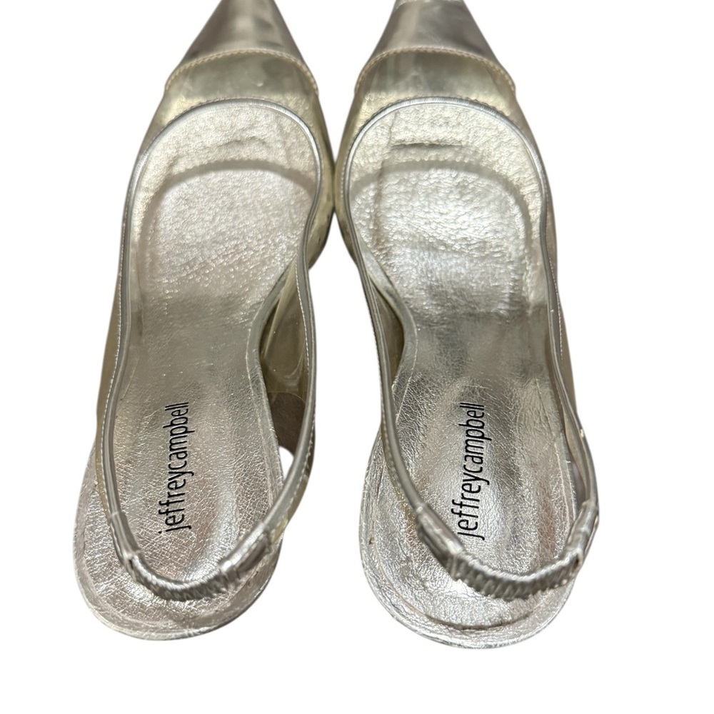 Jeffrey Campbell Cecily-2 Shimmering Silver Slingback Heels Size 11 - Picture 2 of 13